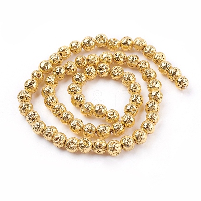 Electroplated Natural Lava Rock Bead Strands G-E429-01-4mm-G-1