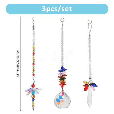 3Pcs Glass Dragonfly Hanging Suncatchers HJEW-FH00221-1