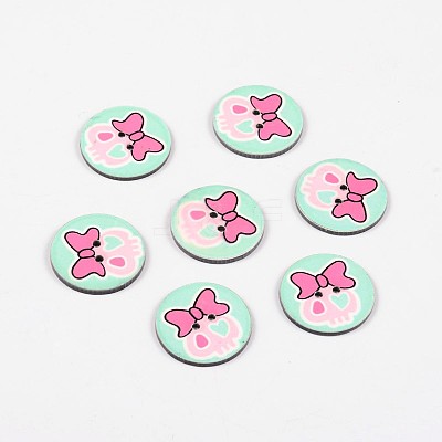 2-Hole Flat Round with Lovely Skull Pattern Acrylic Buttons BUTT-F055-02B-1