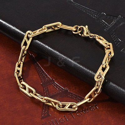 304 Stainless Steel Oval Link Chain Bracelets for Women Men BJEW-F488-49A-G-1