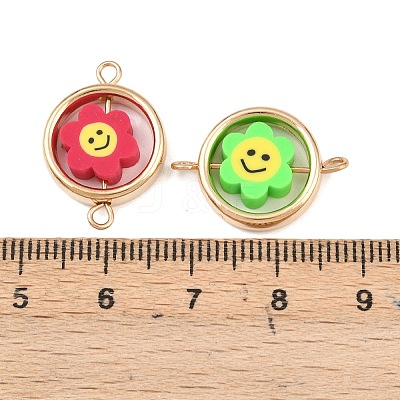 CCB Plastic Frame with Polymer Clay Smiling Face Flower Beads Flat Round Links Connector Charms KK-D103-10B-G-1