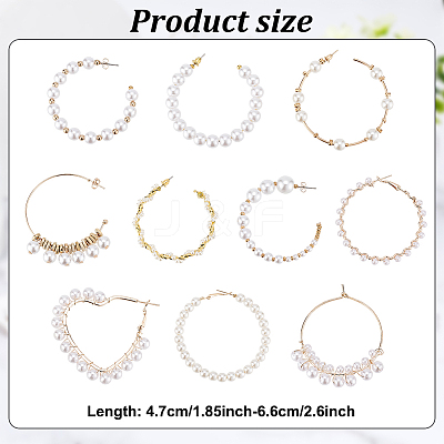 10 Pairs 10 Style Plastic & Resin Imitation Pearl Beaded Hoop Earrings Set EJEW-AN0003-45-1