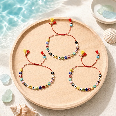 Handmade Lampwork Evil Eye Braid Bead Bracelet Sets BT5726-1