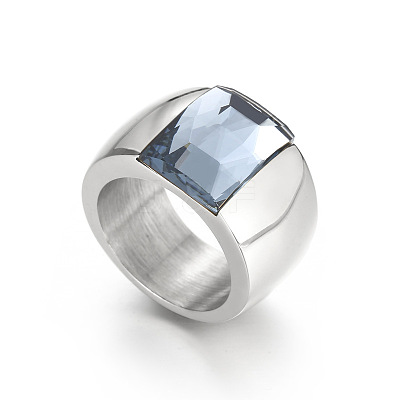 304 Stainless Steel & Glass Finger Rings FS-WGBA2F3-49-1