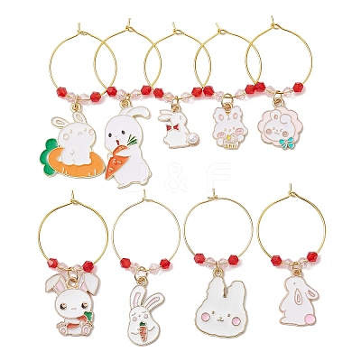 Easter Rabbit Alloy Enamel Wine Glass Charms AJEW-JO00204-02-1