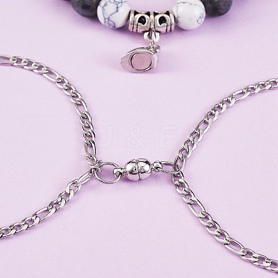 Heart & Round Magnetic Clasp Couple Bracelets DIY Making Kits DIY-SZ0006-27-1