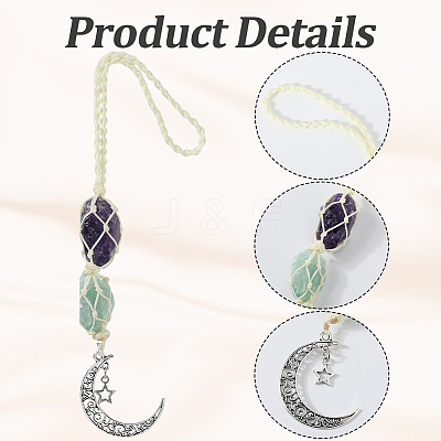 Nuggets Natural Amethyst & Green Aventurine Pouch Pendant Decorations HJEW-WH20002-03C-1