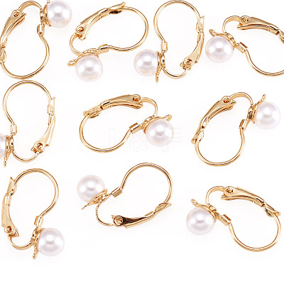 10Pcs Round Brass & ABS Imitation Pearl Leverback Earring Findings KK-TADJ0001-17-1