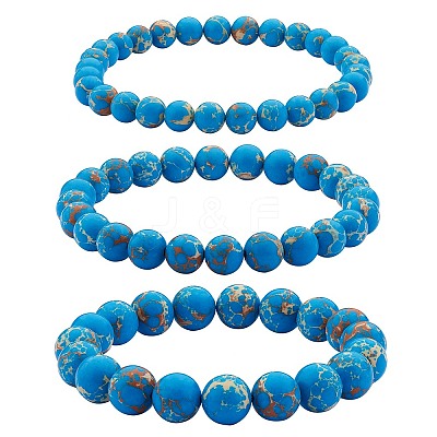 3Pcs 3 Size Synthetic Imperial Jasper Round Beaded Stretch Bracelets Set BJEW-SW00064-30-1