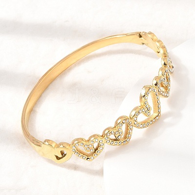 304 Stainless Steel Crystal Rhinestone Hollow Heart Hinged Cuff Bangles for Women SA-CBAF851-10G-1