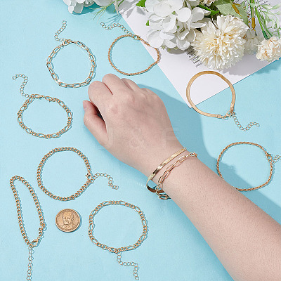 10Pcs Bohemian Style Alloy Chain Bracelets Kit for Women BJEW-UN0001-68G-1