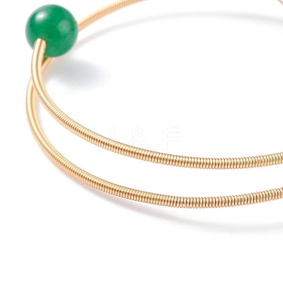Natural Green Aventurine Round Beaded Bangle BJEW-JB07816-02-1
