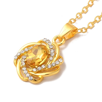 Rhinestone Flower Pandant Necklace with Cable Chains NJEW-K247-01G-1