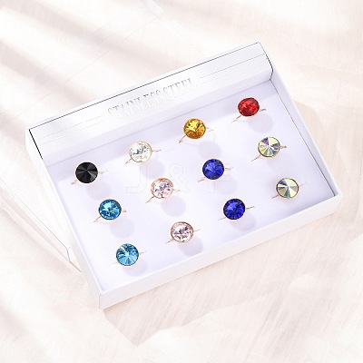 304 Stainless Steel with Glass Cuff Rings for Women RJEW-K309-41C-1