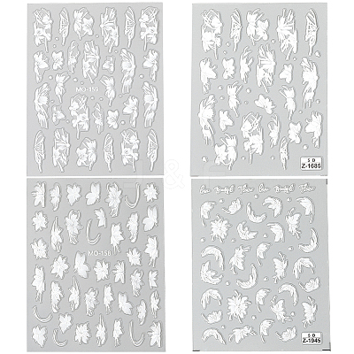 4Pcs 4 Styles Flower Pattern Self Adhesive PET Nail Art Stickers Decals MRMJ-SP0001-22-1