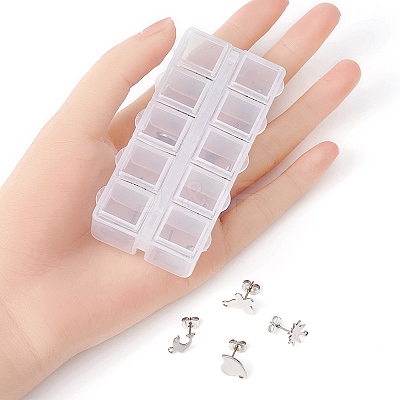 20Pcs 10 Style 201 Stainless Steel Stud Earring Findings STAS-YW0001-70P-1