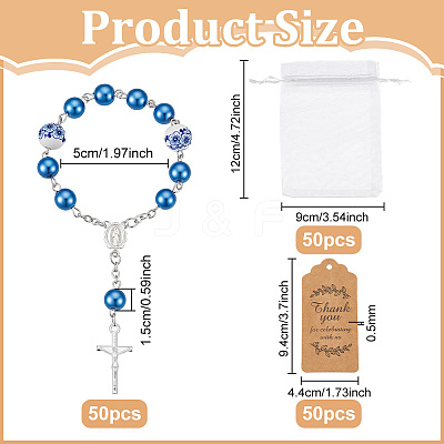 50Pcs Plastic Imitation Pearl and Porcelain Round Link Metal Virgin Cross Charm Rosary Bracelets BJEW-WA0001-07A-1