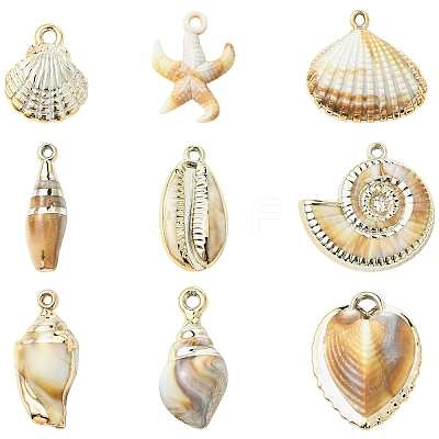 18Pcs 9 Styles Plating Acrylic Imitation Shell Pendants PACR-YW0001-42-1