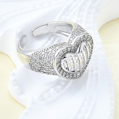 Brass Micro Pave Clear Cubic Zirconia Cuff Rings for Women RJEW-G347-01P-1