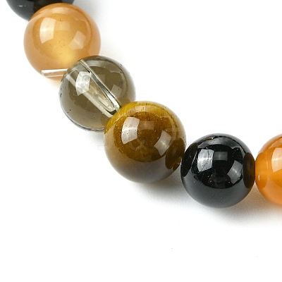 Synthetic Smoky Quartz & Natural Tourmaline & Carnelian & Tiger Eye Round Beaded Stretch Bracelets BJEW-JB10910-04-1