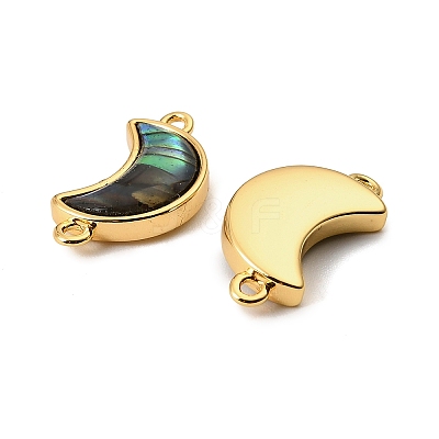 Natural Paua Shell Crescent Moon Connector Charms KK-G538-43G-1