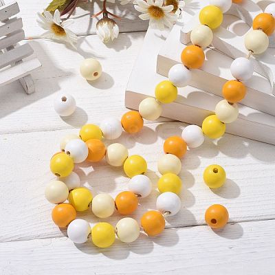 160Pcs 4 Colors Farmhouse Country and Rustic Style Painted Natural Wood Beads WOOD-LS0001-01H-1
