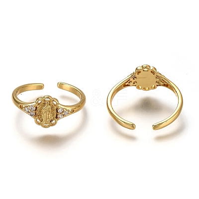 Brass Micro Pave Clear Cubic Zirconia Cuff Rings RJEW-C100-08G-1