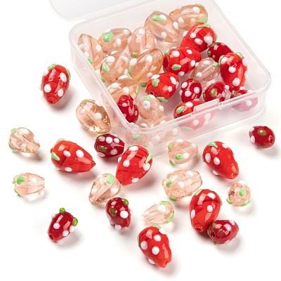 40Pcs Handmade Lampwork 3D Strawberry Beads LAMP-LS0001-10-1
