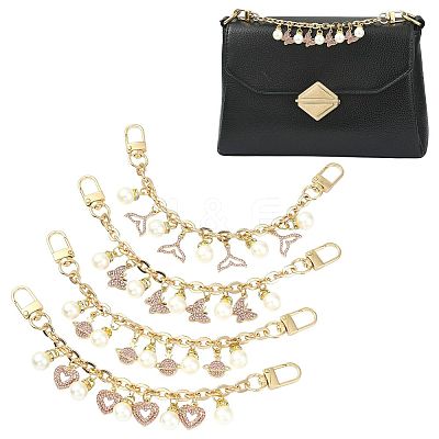 4Pcs 4 Styles Alloy Rhinestone with Acrylic Pearl Bead Charm Cable Chain Bag Decorative Chains HJEW-FS00060-03-1
