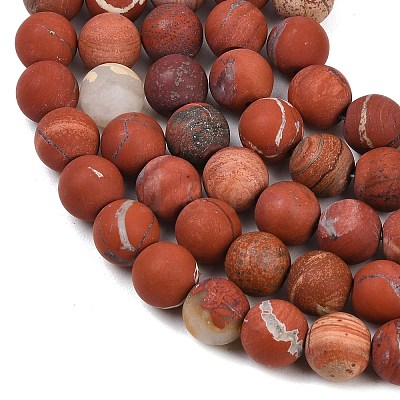 Frosted Natural Red Jasper Beads Strands G-C270-M01-10mm-1