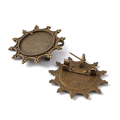 Flat Round Tibetan Style Brooch Cabochon Settings TIBE-S199-AB-NR-1