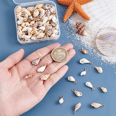 100Pcs 4 Styles Natural Shell Pendants PALLOY-NB00010-1
