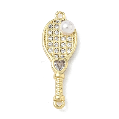 Brass Pave Clear Cubic Zirconia Tennis Racket Connector Charms KK-G548-12G-1