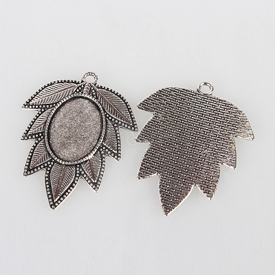 Tibetan Style Alloy Leaf Pendant Cabochon Settings X-TIBEP-N003-44AS-1