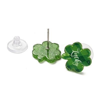 Saint Patrick's Day Theme Acrylic & 304 Stainless Steel Stud Earring for Women Men LS-EJEW-H112-01A-1