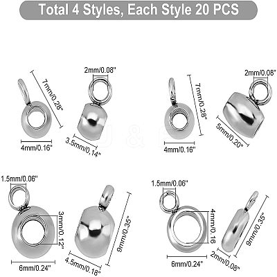 80Pcs 4 Style 304 Stainless Steel Tube Bails STAS-PH0001-67-WH-1