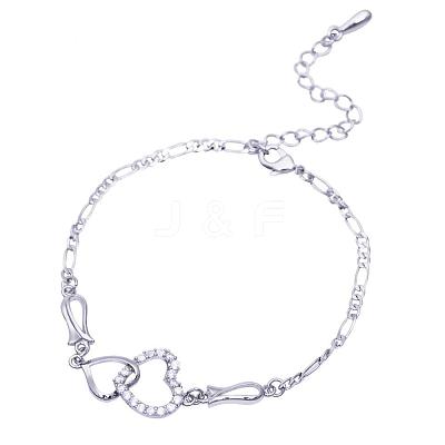 Brass Cubic Zirconia Link Chain Bracelets BJEW-EE0003-01P-1