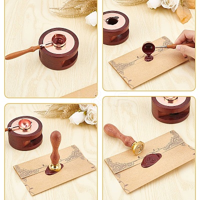 Brass Wax Seal Stamps with Wood Handle AJEW-WH0412-0071-1