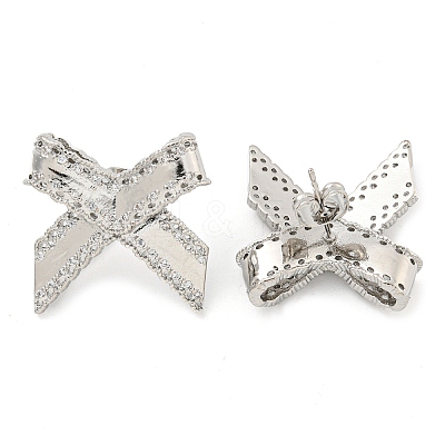 Bowknot Brass Micro Pave Cubic Zirconia Stud Earrings for Women EJEW-P275-06P-1