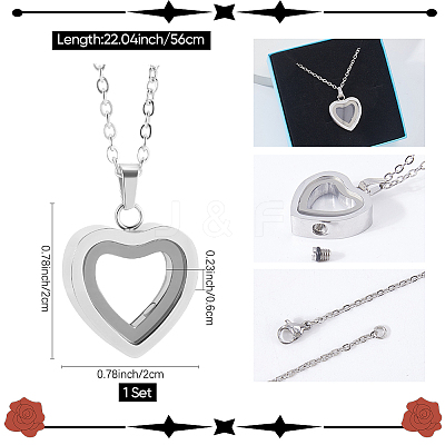 1Pc Stainless Steel Heart Pendant Urn Ashes Necklaces NJEW-CN0001-17P-1