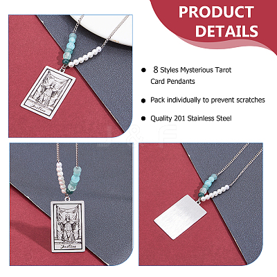 8Pcs 8 Styles 201 Stainless Steel Pendants STAS-DC0016-10-1