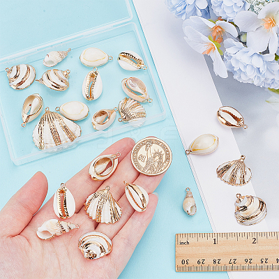 24Pcs 6 Styles Electroplated Natural Mixed Shell Pendants SSHEL-ME0001-03-1