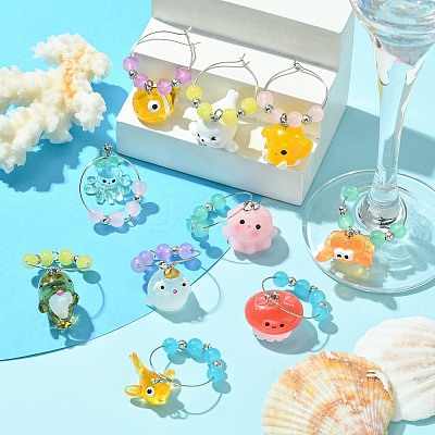 Ocean Theme Resin Wine Glass Charms AJEW-JO00243-1