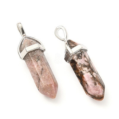 2Pcs Natural Rhodonite Double Terminated Pointed Pendants G-YW0002-05C-1