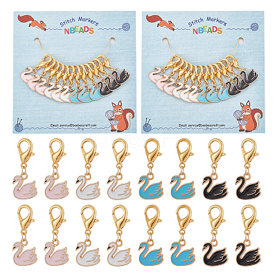 Alloy Enamel Swan Pendant Locking Stitch Markers HJEW-AB00047-1