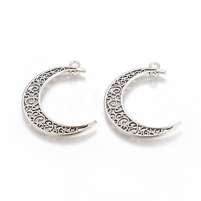 Tibetan Style Alloy Hollow Moon  2-Loop Link Pendants TIBEP-5312-AS-LF-1