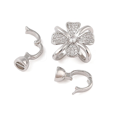 Rack Plating Flower Brass Pave Clear Cubic Zirconia Fold Over Clasps FIND-Q112-01P-1