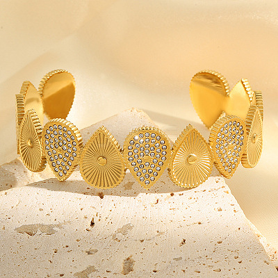 304 Stainless Steel & Crystal Rhinestone Cuff Bangles WG37505-01-1