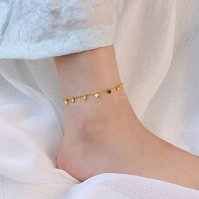 Stainless Steel Flat Round Charm Anklets for Women WG58D55-01-1