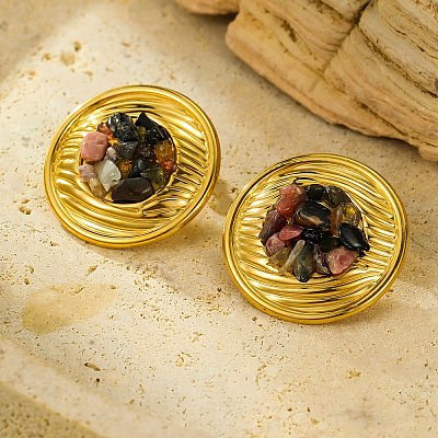 304 Stainless Steel Natural Agate Crystal Stud Earrings EJEW-R012-02G-03-1